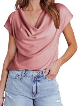 BLENCOT Damen Top Tunika Shirts Sommer Casual Oberteile Hemdbluse Kurzarm Wasserfall-Auschnitt Bluse von BLENCOT