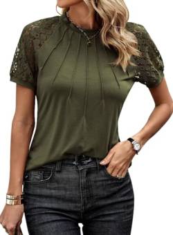 BLENCOT Damen Top Tunika Sommer Casual Oberteile Hemdbluse Kurzarm Spitzen Bluse von BLENCOT