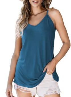 BLENCOT Tank Top Damen Sommer Spaghetti Oberteile V-Ausschnitt Tops Blau Lose Passform Tank Top Basic T Shirts Camisole Longtops Damen Bluse von BLENCOT