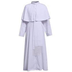 BLESSUME Cassock Robe Lange Ärmel mit Cincture Band Gürtel (L,Weiße Robe mit Gürtel) von BLESSUME