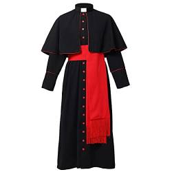 BLESSUME Cassock Robe mit Cincture Band Gürtel (3XL,Schwarze Robe mit rotem Gürtel) von BLESSUME