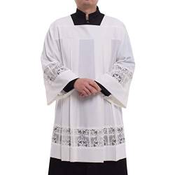 BLESSUME Katholisch Plissee Spitze Cotta Vestment Kirche Gewand (Weiß, XXL) von BLESSUME