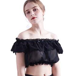 BLESSUME Lolita Oberteile Dirndlbluse Hauch Hülse Frilly Crop Top One Size (Schwarz) von BLESSUME