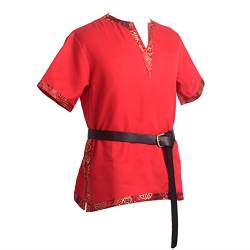 BLESSUME Mittelalter Tunika Viking Krieger Shirt Cosplay Kostüm (Rot, XL) von BLESSUME