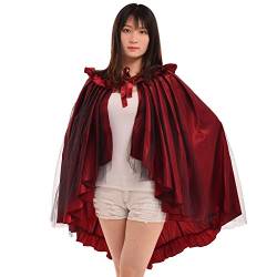 BLESSUME Mittelalterlicher Cape Steampunk Damen Viktorianischer Rüschenrock (Rot) von BLESSUME