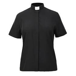 BLESSUME Priester Klerus Custome Hemd Robenkleid für Damen (M, Schwarz 1 (Kurze Ärmel)) von BLESSUME