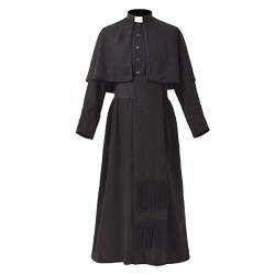 BLESSUME Priester Kostüm Kardinals Chor Geistlicher Soutane mit Gürtel (XL, Schwarze Robe mit Gürtel) von BLESSUME