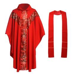 BLESSUME Priester Messgewand Kirche Vater Masse Pastor Robe mit Stole, Rot von BLESSUME