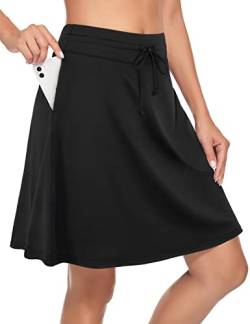 BLEVONH Damen Golf Rock 50,8 cm Knielang Skorts Röcke Kordelzug Taille Tennisröcke mit Taschen, schwarz, 3X-Groß von BLEVONH