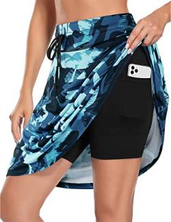 BLEVONH Damen Golf Rock 50,8 cm Knielang Skorts Röcke Kordelzug Taille Tennisröcke mit Taschen M-3XL, Blumenfarbe, Mittel von BLEVONH
