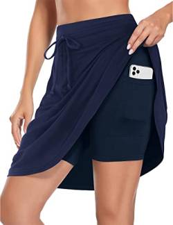 BLEVONH Damen Golf Rock 50,8 cm Knielang Skorts Röcke Kordelzug Taille Tennisröcke mit Taschen M-3XL, königsblau, X-Groß von BLEVONH