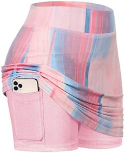 BLEVONH Damen Tennisröcke Innenhose Elastische Sport Golf Skorts mit Taschen, gestreift, Mittel von BLEVONH