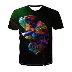 T-Shirts Männer Kurzarm Runder Hals 3d Chameleon Animaldruck Fashion Herren T-Shirt, Sommer beliebter schnell trocknender heller Sportart Kurzarm (Color : BSL-4, Size : L) von BLEXX