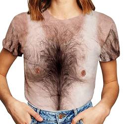 3D Druck T-Shirt für Damen Sommer Mode Lustiges Brusthaar Imitiert Männer Muskeldruck T-Shirt Mode Lässig Locker Halbarm Kurzärmlig von BLIBUNALA