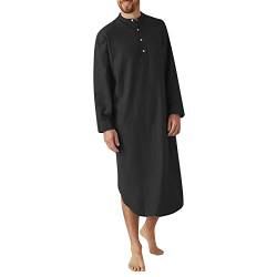 BLIBUNALA Ethnische Herren Kaftan Baumwolle Leinen Ethnische Nachthemd Roben Langarm Druck Gestreiftes mit Taschen Morgenmäntel Bademäntel Lang Freizeitkleid von BLIBUNALA