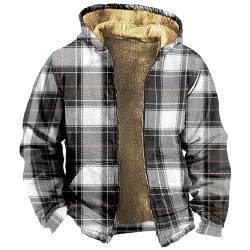 BLIBUNALA Winter Holzfällerhemd Herren 6XL Karierte Innenfutter Flanellhemd Langarm Reißverschluss Karierthemd Kapuzenhemd Hemdjacke Dickes Herbst schützendem Hoody üBergröße Thermo Jacken Hemd von BLIBUNALA