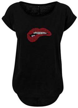 BlingelingShirts Damen Fun Shirt Kussmund rot und kristall Kiss Lippen Mund Glitzer. schwarz. Gr. L Evi von BLINGELING