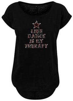 BlingelingShirts Damen Fun Shirt Line Dance is My Therapy mit Stern kristall und rot Glitzer westernshirt line Dancing. schwarz. Gr. M Evi von BLINGELING
