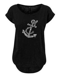 BlingelingShirts Damen Fun Shirt großer Anker kristall maritimes Shirt Segeln Seefahrt Schiff Hafen schwarz, Gr. XL Evi von BLINGELING
