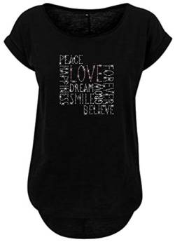 BlingelingShirts Damen Shirt Große Größen Sprüche Peace Love Happiness Believe Forever kristall und rosa Glitzer. schwarz. Gr. 3XL Evi von BLINGELING