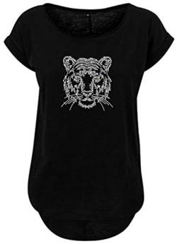 BlingelingShirts Damen Shirt Oversize großer Tigerkopf in kristall Tiger Glitzer. schwarz. Gr. 4XL Evi von BLINGELING