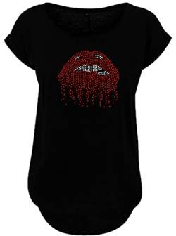 BlingelingShirts Damen Shirt Übergröße Kussmund Dripping Lips Mund Strass groß rot und kristall. Gr. 5XL Evi von BLINGELING