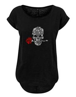 Damen Shirt Totenkopf mit Rose Glitzer Strass Skull with red Rose. von BLINGELING