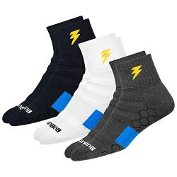 BLITZSOX 3 Paar Sneaker Socken Sportsocken Herren Damen HiTech Leistung Unisex Solide Quarter Socken Schwarz Grau Weiß (Laufen, Tennis, Training & Fitness), Größe: 43-46 von BLITZSOX