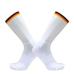 BLOMDE Kompressionsstrümpfe Herren Anti-Rutsch-Silikon Sommer Aero Weiße Linie Radsport Sport Laufsocken-Schwarzer Gelber Streifen_L 40-45 von BLOMDE