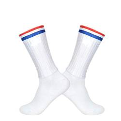 BLOMDE Sneaker Socken Herren Anti-Rutsch-Silikon Sommer Aero Weiße Linie Radsport Sport Laufsocken-Streifen_S 35-39 von BLOMDE