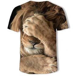 Herren T Shirt Modisches Löwen-3D-Bedrucktes Kurzärmeliges Rundhals-T-Shirt-C._XXXL von BLOMDE