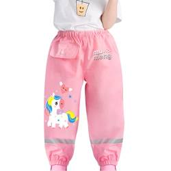 BLOMDES Kinder Regenhosen Kinder Wasserdicht Schlamm Schmutzfrei Regenbekleidung Einhorn rosa für 5-6 Jahre von BLOMDES