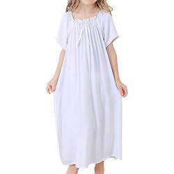 BLOMDES Mädchen Sommer Baumwolle Nachthemd Prinzessin Bowknot langes Kleid weiß für 8-9 Jahre von BLOMDES