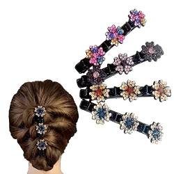 BLOOOK 4 Stück glitzernde Haarspangen mit Strasssteinen für Frauen und Mädchen, 3 Blumen seitliche Haarspangen zum Styling Abteilen, elegante Pony-Haarspangen, kein Verrutschen (Stil B) von BLOOOK