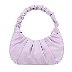 BLOOOK Damen Wolke Handtasche einfarbig weich PU Leder Plissee Unterarm Taschen Reisetasche Damen Knödel Tragetasche, violett von BLOOOK