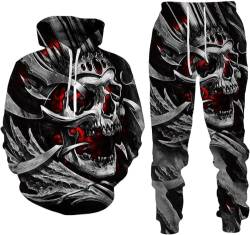 BLOORI 3D Totenkopf Herren und Damen Trainingsanzug Jogging Set Männer Sportanzug Männer Sweatshirt Hosen (Totenkopf4,2XL) von BLOORI