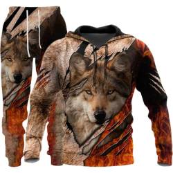 BLOORI Herren Wolf Druck Trainingsanzug Männer 3D Printed Jogginganzug Hoodie Tops Hosen Sets Sport Anzug (wolf1,M) von BLOORI