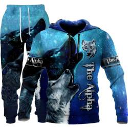 BLOORI Herren Wolf Druck Trainingsanzug Männer 3D Printed Jogginganzug Hoodie Tops Hosen Sets Sport Anzug (wolf2,2XL) von BLOORI