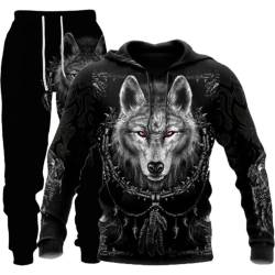 BLOORI Herren Wolf Druck Trainingsanzug Männer 3D Printed Jogginganzug Hoodie Tops Hosen Sets Sport Anzug (wolf4,3XL) von BLOORI