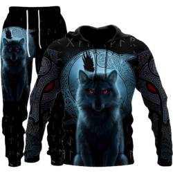 BLOORI Herren Wolf Druck Trainingsanzug Männer 3D Printed Jogginganzug Hoodie Tops Hosen Sets Sport Anzug (wolf5,5XL) von BLOORI