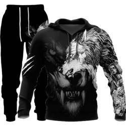 BLOORI Herren Wolf Druck Trainingsanzug Männer 3D Printed Jogginganzug Hoodie Tops Hosen Sets Sport Anzug (wolf6,L) von BLOORI