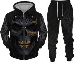 BLOORI Totenkopf Herren Trainingsanzug Jogginganzug 3D Skull Pattern Hoodie und Hose Kapuzenpullover Zweiteiliges Set (Totenkopf1,3XL) von BLOORI