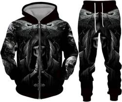 BLOORI Totenkopf Herren Trainingsanzug Jogginganzug 3D Skull Pattern Hoodie und Hose Kapuzenpullover Zweiteiliges Set (Totenkopf2,5XL) von BLOORI