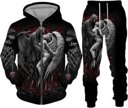 BLOORI Totenkopf Herren Trainingsanzug Jogginganzug 3D Skull Pattern Hoodie und Hose Kapuzenpullover Zweiteiliges Set (Totenkopf3,2XL) von BLOORI