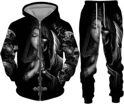 BLOORI Totenkopf Herren Trainingsanzug Jogginganzug 3D Skull Pattern Hoodie und Hose Kapuzenpullover Zweiteiliges Set (Totenkopf5,L) von BLOORI