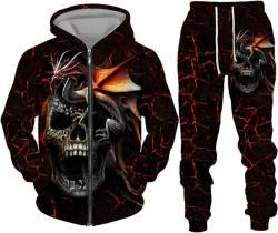 BLOORI Totenkopf Herren Trainingsanzug Jogginganzug 3D Skull Pattern Hoodie und Hose Kapuzenpullover Zweiteiliges Set (Totenkopf6,3XL) von BLOORI