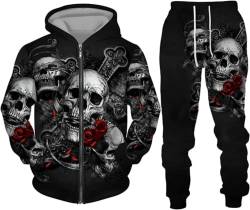 BLOORI Totenkopf Herren Trainingsanzug Jogginganzug 3D Skull Pattern Hoodie und Hose Kapuzenpullover Zweiteiliges Set (Totenkopf8,4XL) von BLOORI