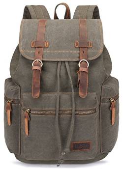 BLUBOON Vintage-Rucksack, Lederbesatz, lässige Büchertasche, Herren, Damen, Laptop, Reiserucksack, Grün , 12 x 17.8 x 6.5 inches von BLUBOON