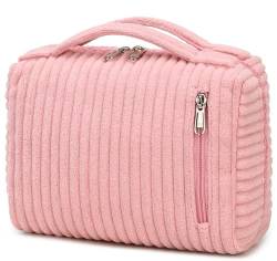 Bluboon Kulturbeutel, Reise-Make-up-Tasche, tragbare Kosmetiktasche, Organizer für Damen und Mädchen, Weicher Cord rosa von BLUBOON