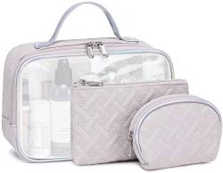 Bluboon Make-up-Tasche, transparent, Reise-Kulturbeutel, TSA-geprüft, Kosmetiktasche für Mädchen und Frauen, wasserdicht, tragbar, 3 Stück, Rainbow Pink, Transparente Make-up-Tasche von BLUBOON